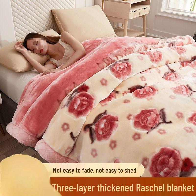 G5Z Double Layer Winter Blanket: Thick Flocked Raschel & Milk Fleece for Cozy Naps.
