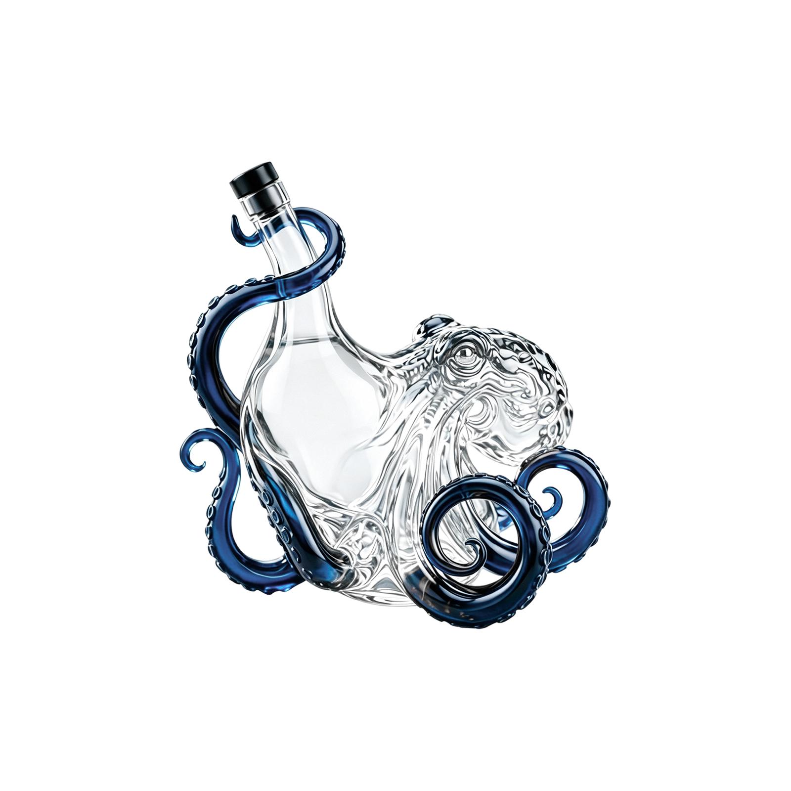 Octopus Shaped Glass Whiskey Decanter Handcrafted Glass Bottle with Detailed Tentacle Design Unique Nautical Barware for Spirits Storage and Display One Size