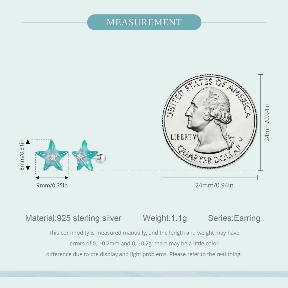 Turquoise Starfish Threaded Earring Summer Fresh S925 Sterling Silver Star Stud Earrings