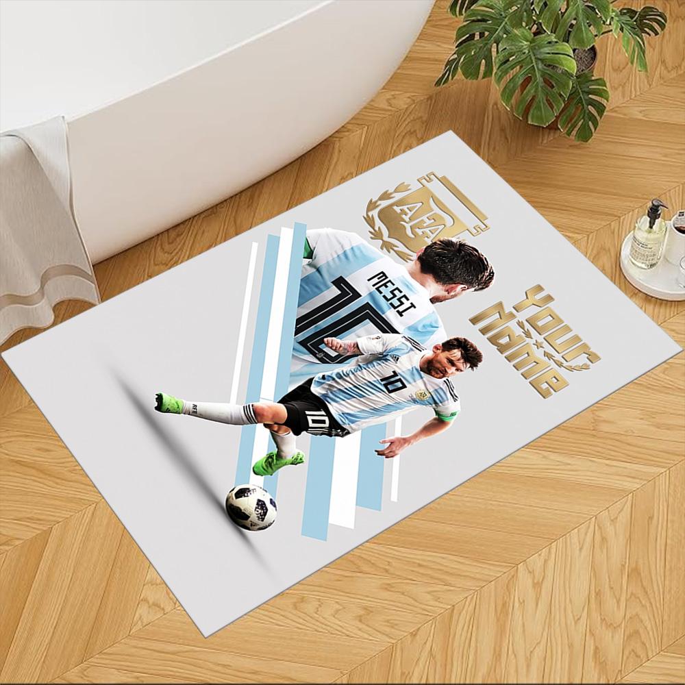 Football Messi Customize Your Name Floor Mat Design for Outdoor Study room Kitchen Decorate room Anti-slip Rug Office home decor Wedding Party Gift