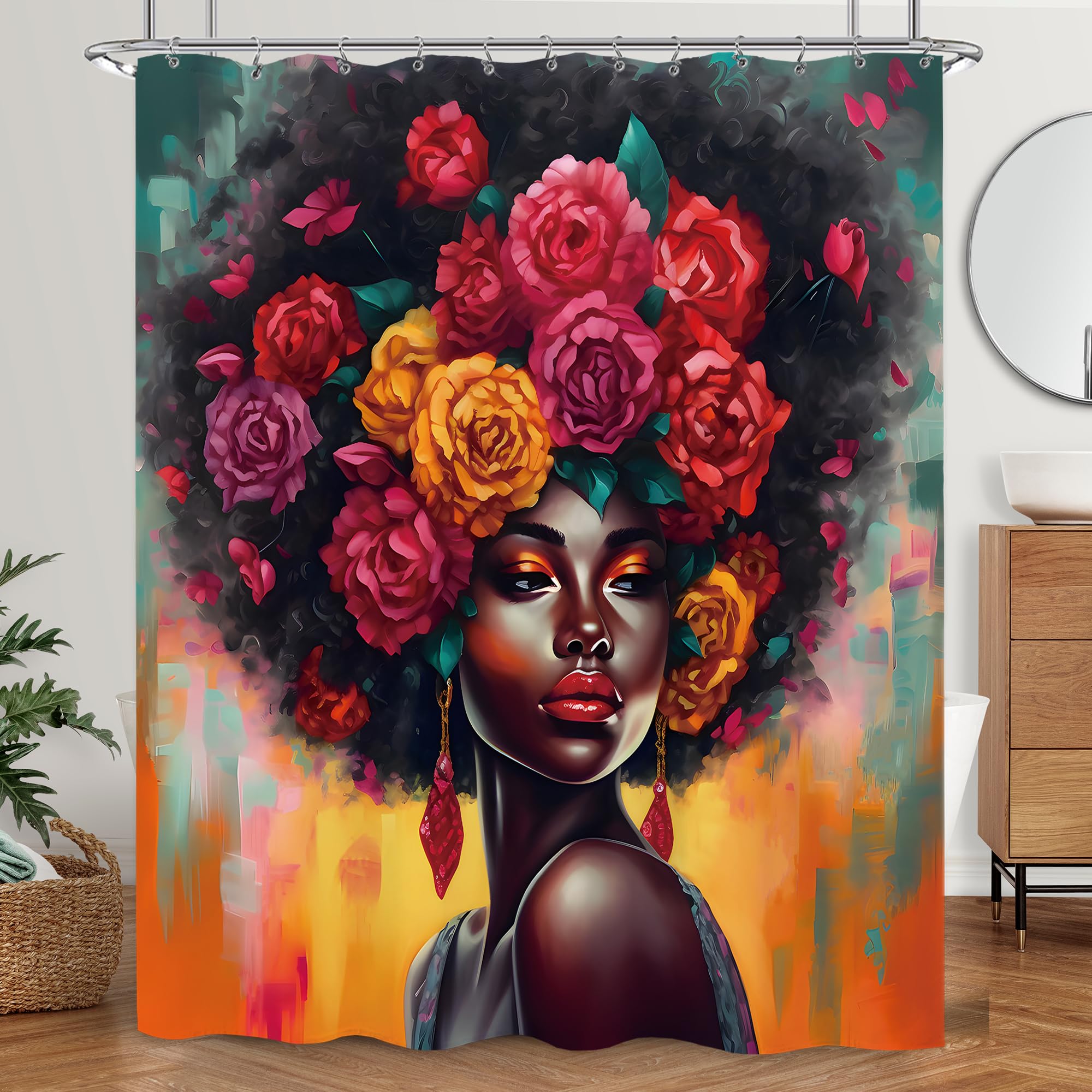 

Skull Gothic Skeleton Shower Curtain, Goth Black Floral Rose Decor For Bathroom, Halloween Artistic Waterproof Washable W60H190(CM)-1 Pcs