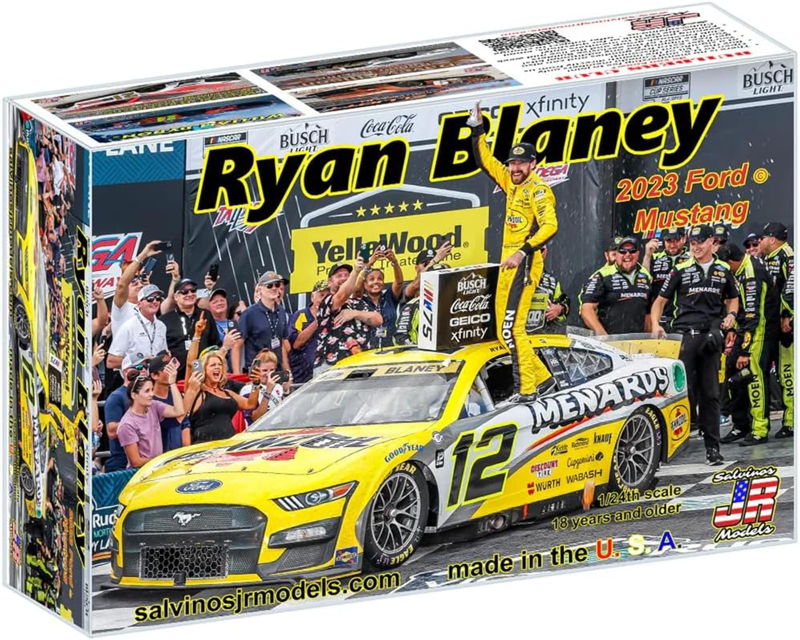 

Salvinos Jr. Models 1/24 Scale Ryan Blaney #12 Pennzoil Menards Ford Mustang NASCAR 2023 Yellawood 500 Winner Plastic Model Kit PF2023RBT