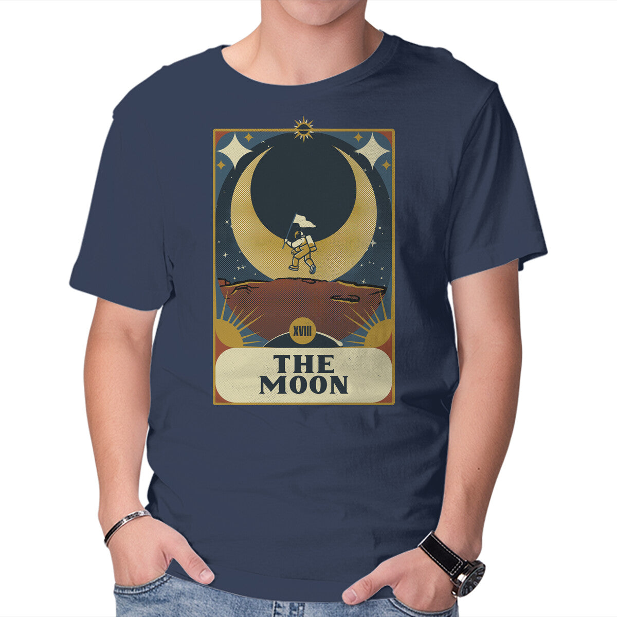 Unisex Crew Neck T-Shirt Astronaut Tarot Moon Graphic Short Sleeve Casual Tee M