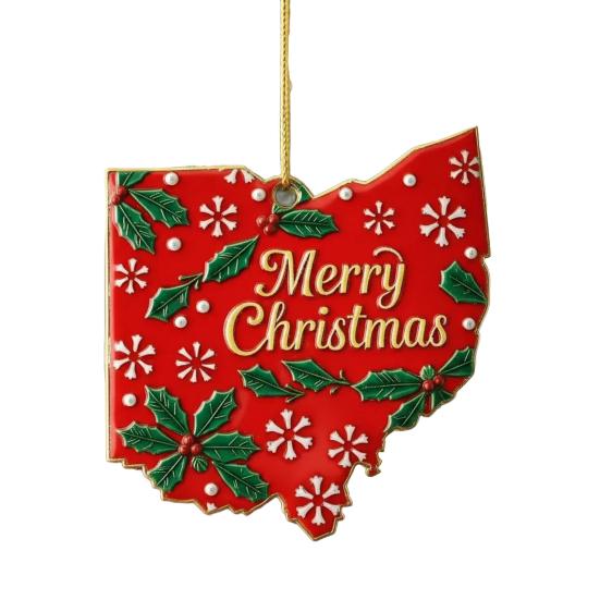 State Pride Christmas Pendant Merry Christmas In Golden Fonts U.S. States