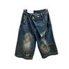 European station summer new American retro washed old ripped jeans loose wide-leg cropped pants tide