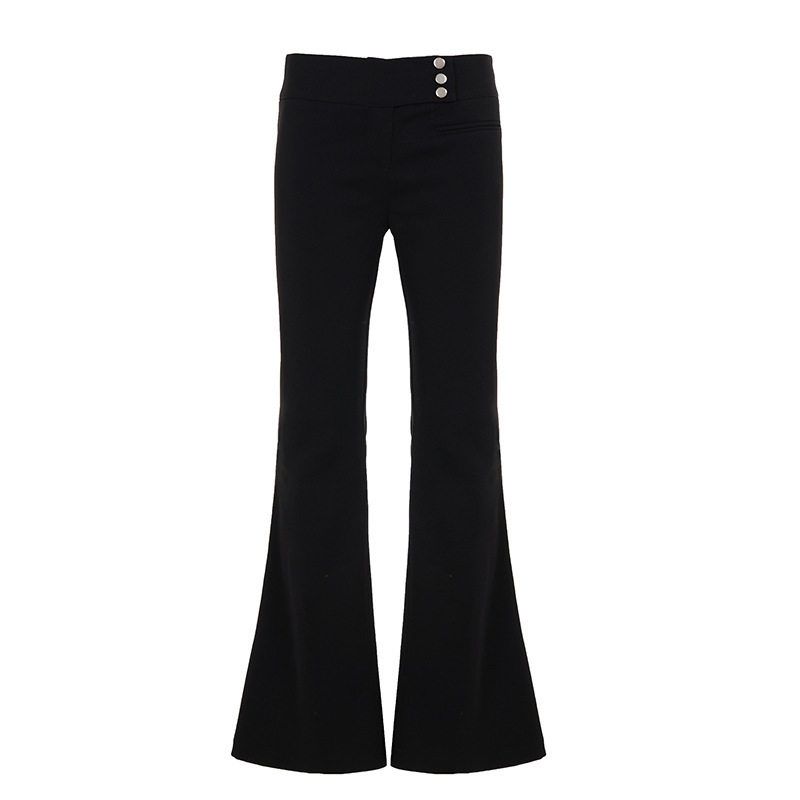 

American-Style Spicy Retro Low-Waist Slim-Fit Straight-Leg Flared Trousers Simple Black Basic Versatile Casual Long Pants for Women Summer Black L
