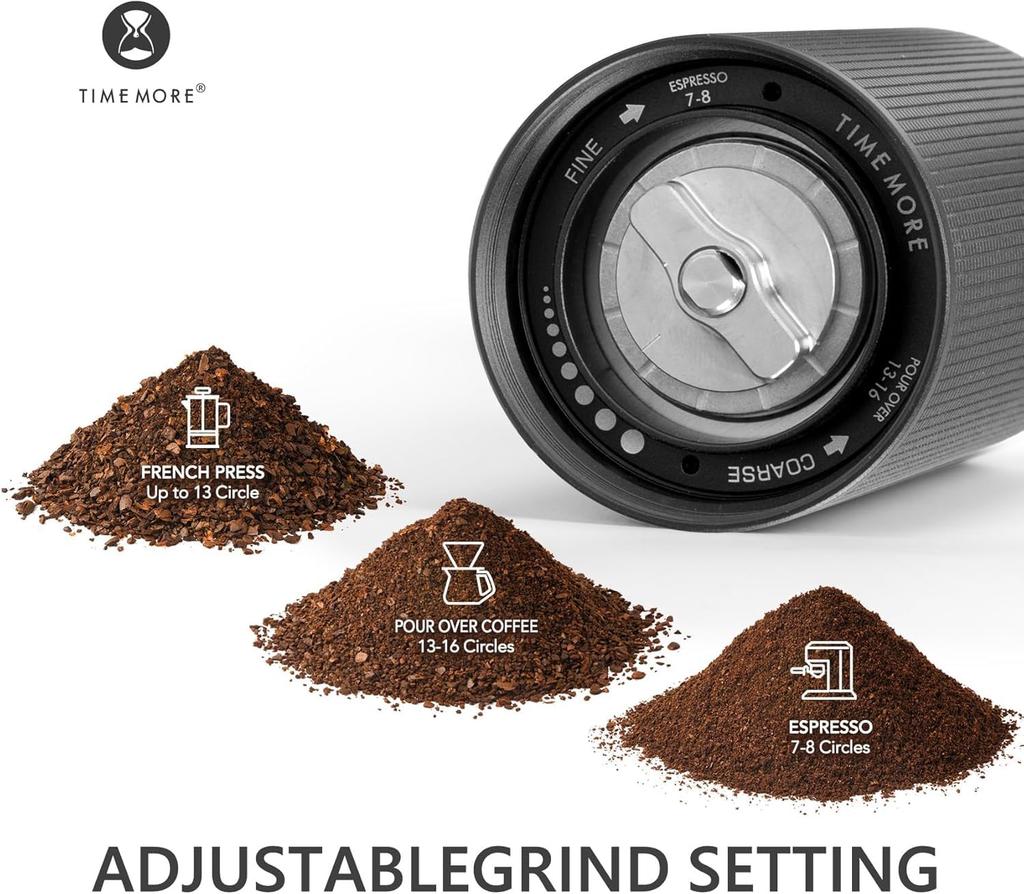 TIMEMORE C3S Manual Coffee 36 Adjustable Coarseness Easy To Stainless Green Grinder, Levels, Lightweight, Portable, Clean, Steel, (Brush Included)