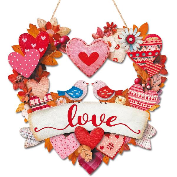 Valentine s Day Door Sign Wooden Valentines Day Wreath for Front Door Cute Love Hearts Door Hanging Crafts Indoor Outside Porch Farmhouse Wall