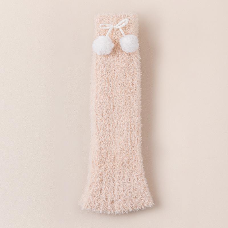Pile Leg Warmers Women Autumn and Winter Warm Coral Fleece Bow Socks Cover Fleece Thickened Sleep Long Tube Calf Socks