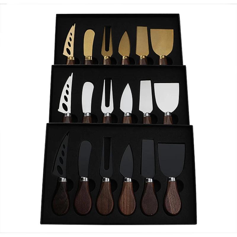 Walnut Handle Boxed Cheese Knife 4/6Piece Set Small Fork Cutlery Cream Baking Tool