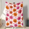 1pc Cozy Flannel Blanket Suitable for Bed & Sofa - Soft Plush Pink & Light Purple Pumpkin Print Bedspread, Machine Washable - Bedding For, Travel, Con