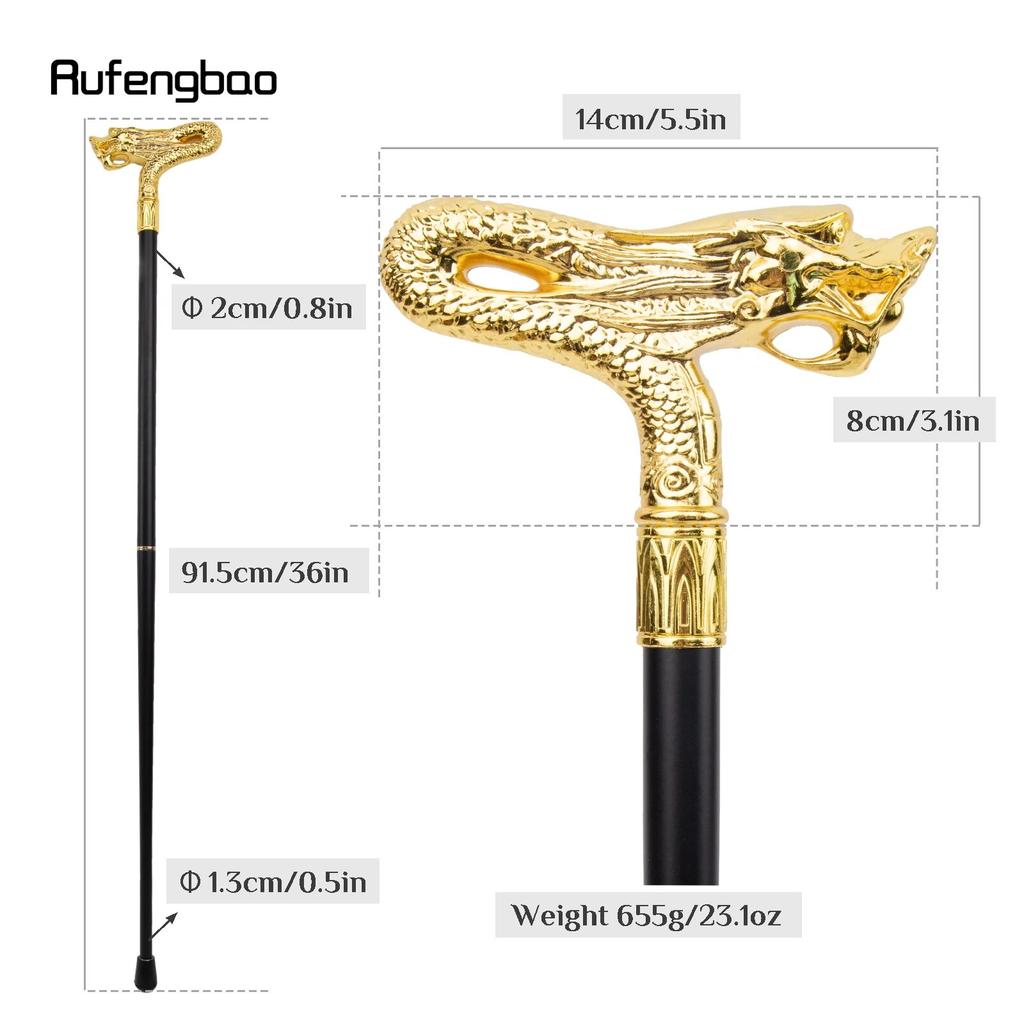 Golden Dragon Head Fashion Walking Stick Decorative Stick Cospaly Vintage Party Fashionable Walking Cane Crosier 92cm
