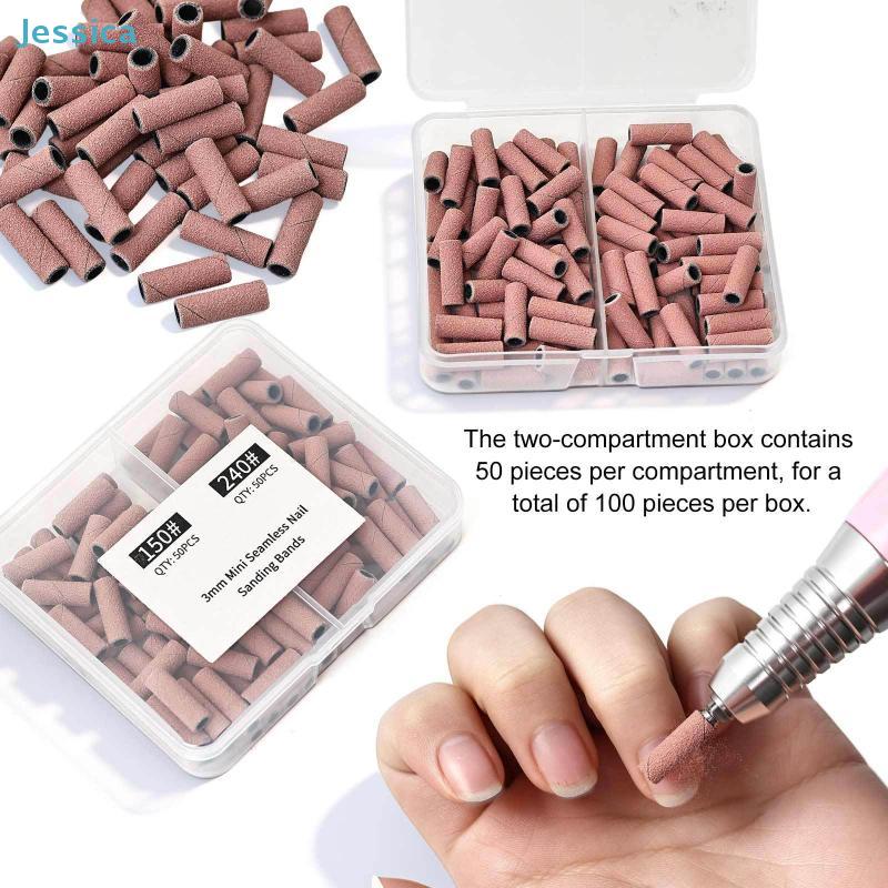 3Mm Mini Seamless Nail Sanding Bands Set - 120#150#180#240# Grit Assorted 50-100Pcs Storage Box For Nail Drill