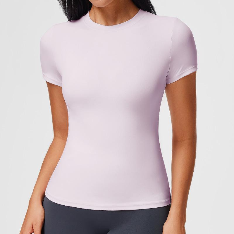 American front shoulder sports T-shirt female slim fit fitness top breathable high elastic running yoga clothes short sleeves