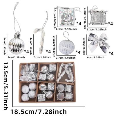 24Pcs/set Glitter Christmas Ball Ornament Set Plastic Round Ball Christmas Hanging Ornaments Festive Irregular Shape