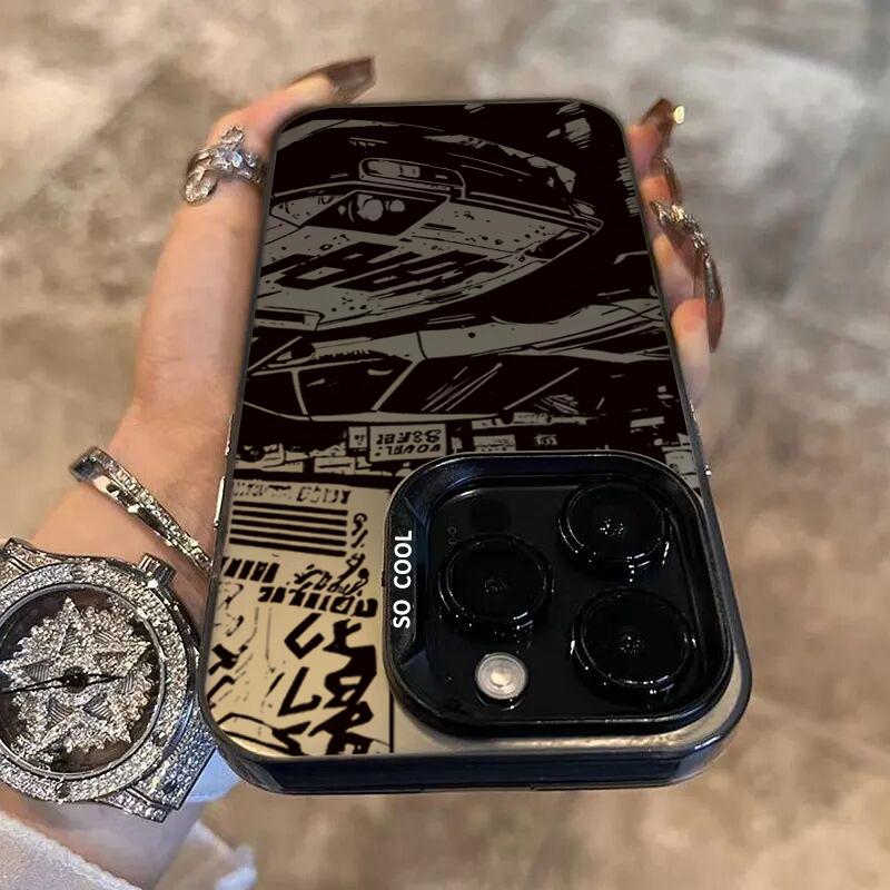 Fashionable Car Print Electroplate Silver IMD Phone Case For iPhone 16 11 12 13 14 15 Pro Max 7 8 Plus X XS XR Shockproof Cover