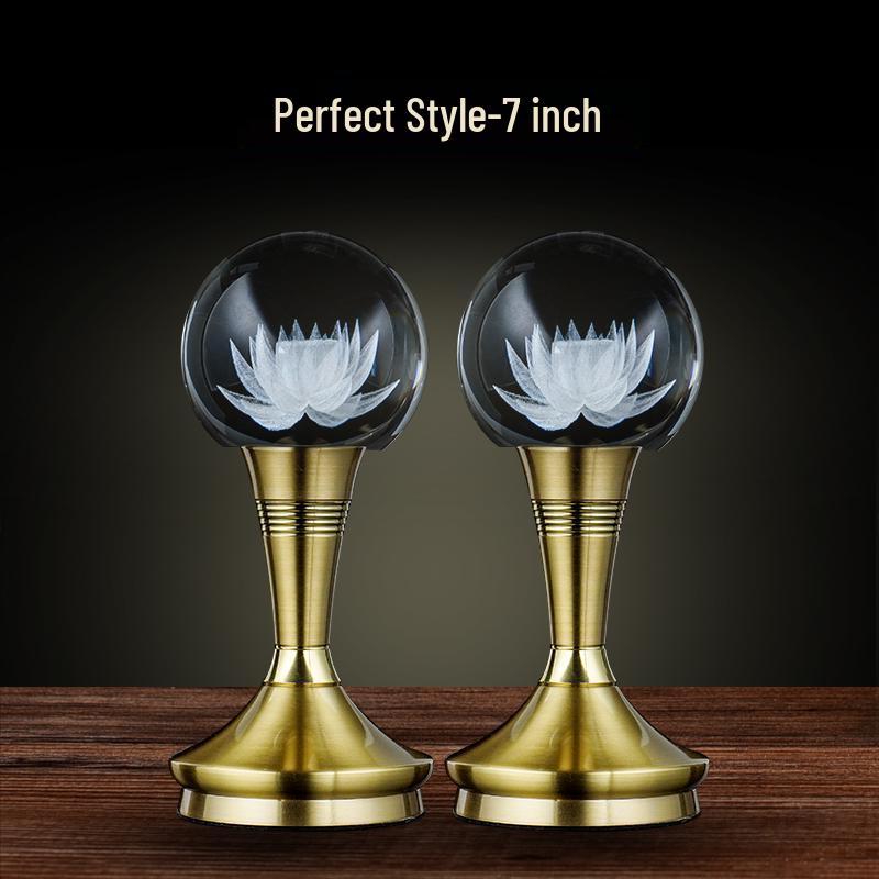 Copper LED Crystal Lotus Multi-Color Buddha Offering Lamp for Home Worship