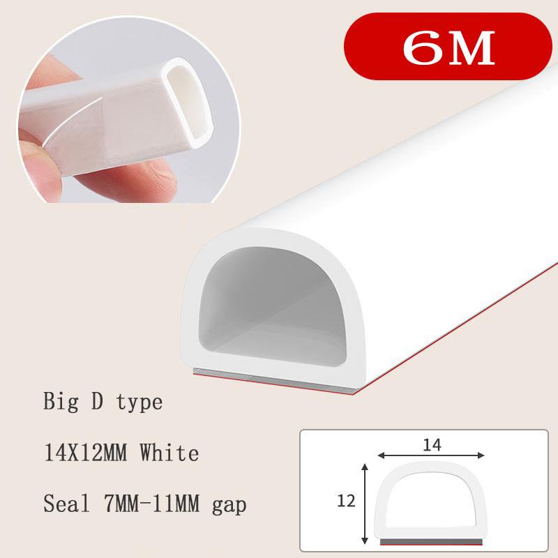 6Meters D/E/I Type Door Window Sealing Strip Silicone Rubber Weather Strip Self-adhesive Tape Anti-collision Insulation Seal