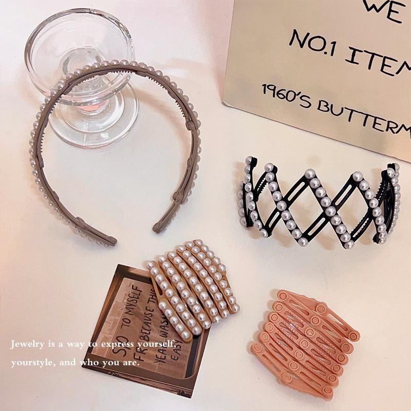 Foldable Pearl Hair Band for Women – Non-Slip, High Crown Design for Washing Face, Travel-Friendly & Keeps Bangs Off Forehead