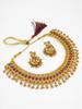 Gold-Plated Maroon Stone-Studded & Beaded Handcrafted Jewellery Set