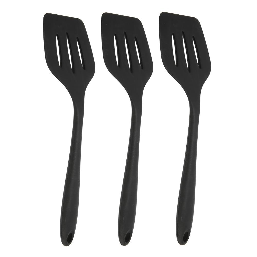 3PCS Heat Resistance Silicone Spatula Odorless Food Grade Slotted Turner Multifunctional Black Slotted Spatula Non Stick Pans
