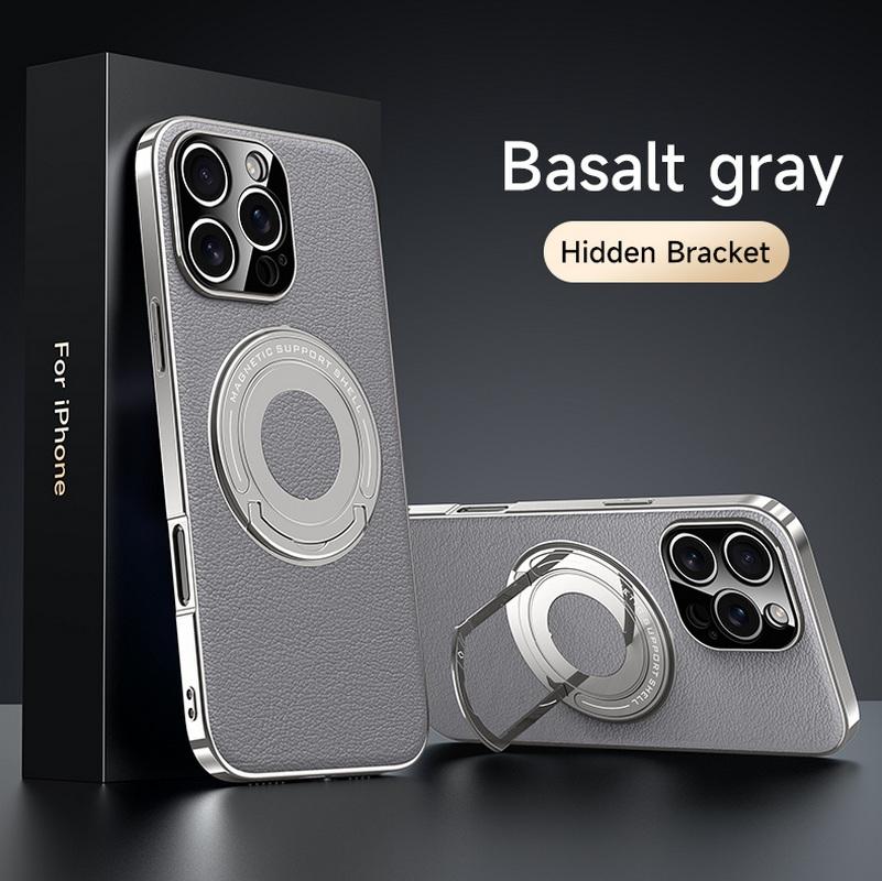 

Metal strong magnetic suction holder ring leather phone case For iPhone 16 Pro Max 15 Pro 14 13 pro max Hard Protect Cover iPhone 16 Pro Max