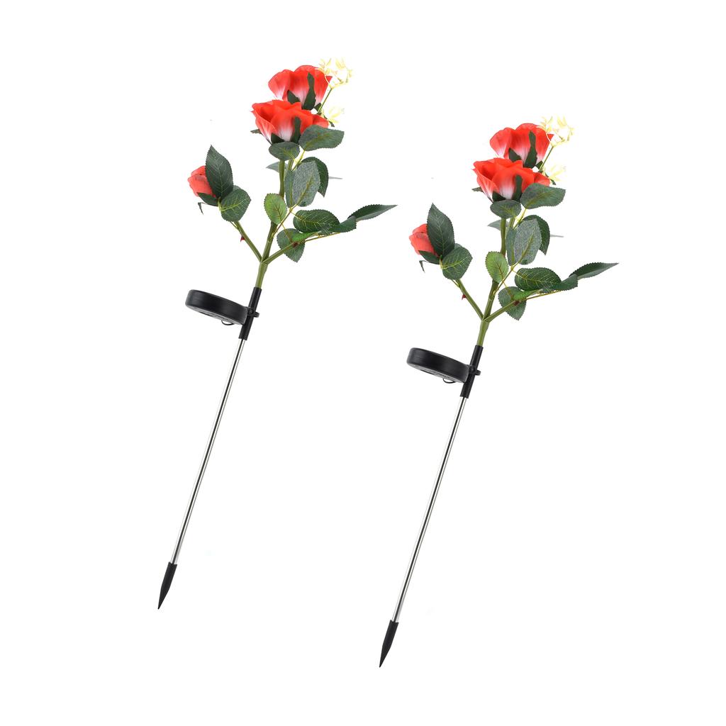 2pcs LED Solar Flower Lights Waterproof Artificial Rose Garden Lamp for Outdoor LandscapeRed