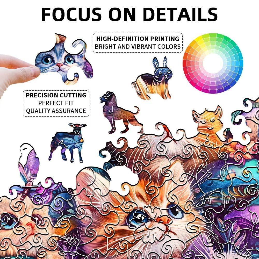 Animal Pattern Cat Puzzle Irregular Shape Cat Wooden Jigsaw Adult Wooden Puzzle Birthday Gift