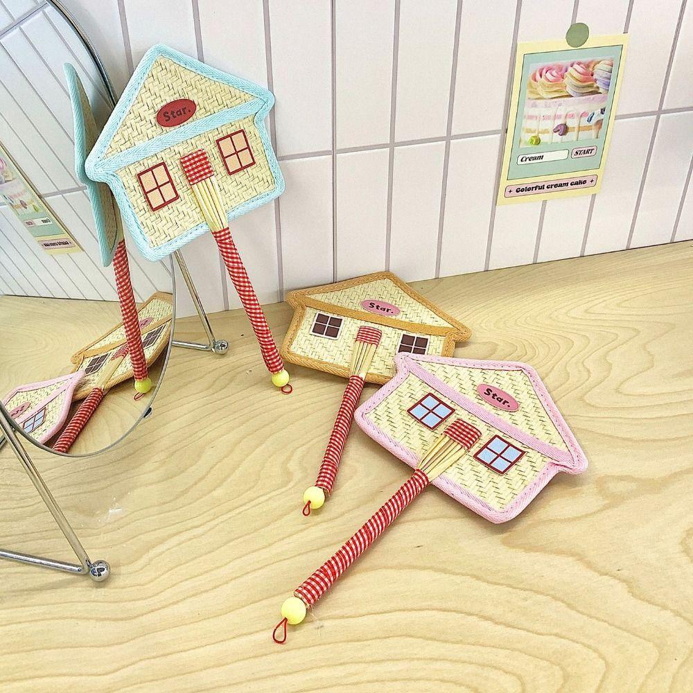 Cute Hand-Woven Fan House Design Decorative Handheld Fans Compact Cattail Fan Home Decor