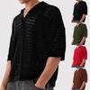 Men's Summer Hollow-out Mesh Texture Knitted Short-sleeved Shirt, Men's Summer Knitted Top