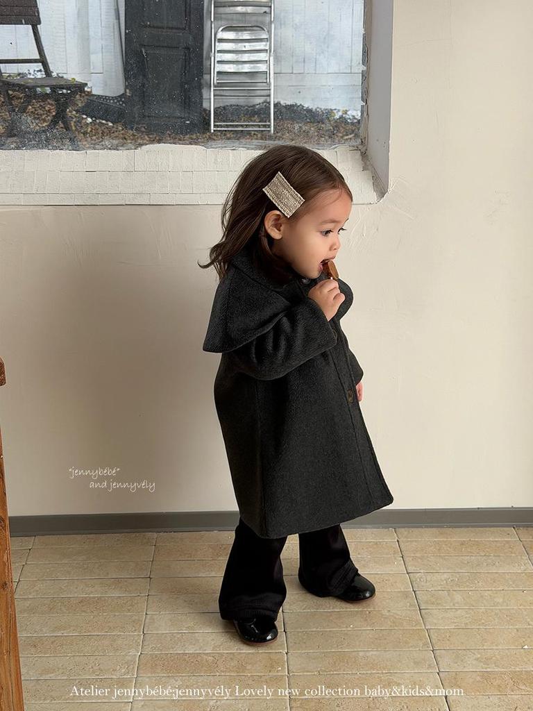 Jennybebe Girls' Elegant Woolen Winter Coat - Korean & British Style Shawl Design