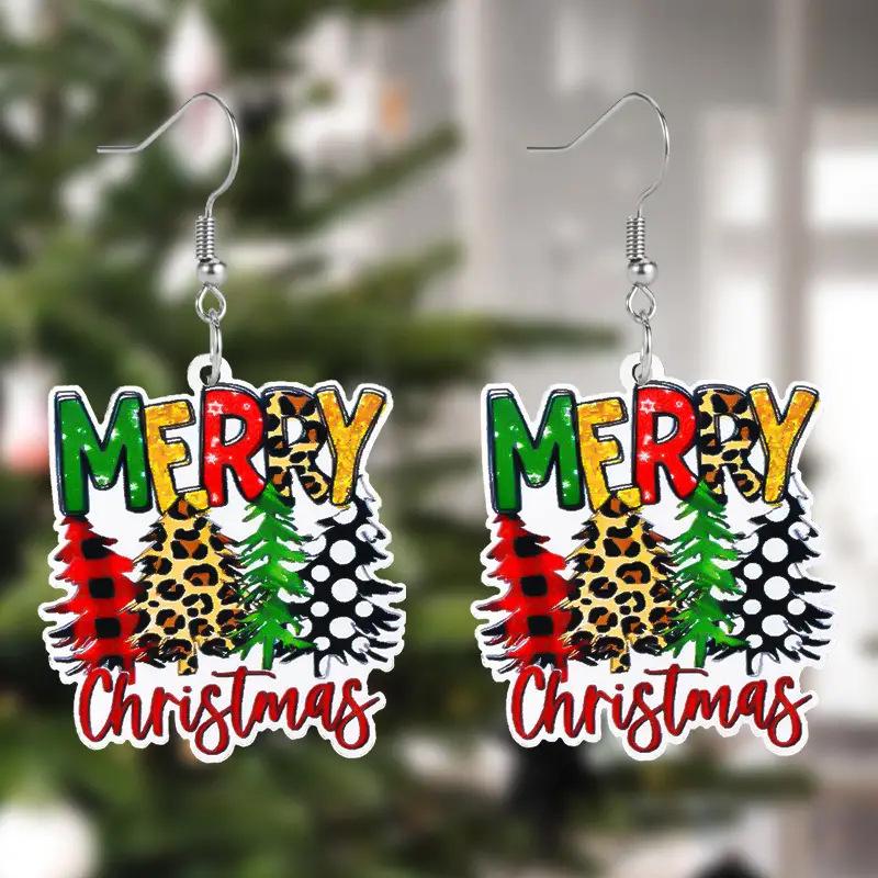 

Merry Christmas Plaid & Leopard Print Tree Dangle Earrings - Trendy Holiday Jewelry
