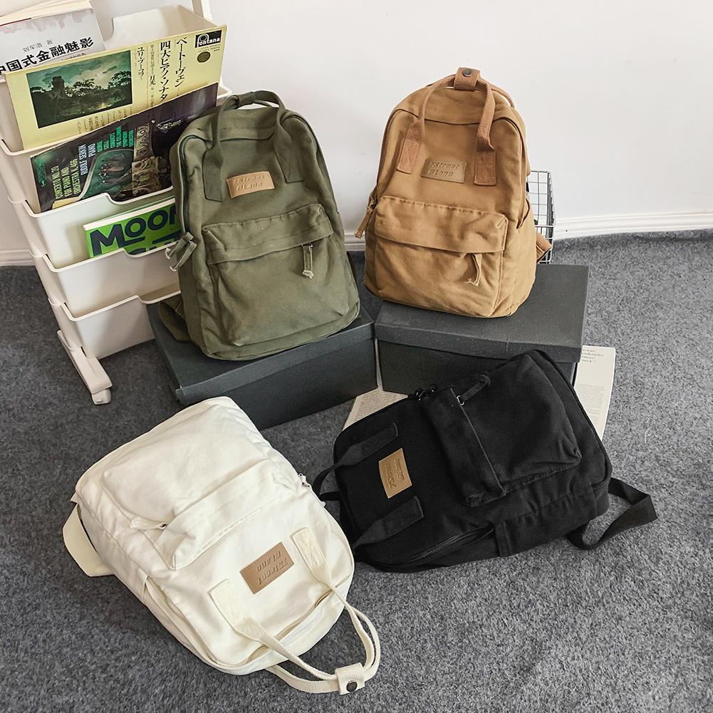 

Vintage Laptop Books Bag Cotton Canvas Casual Traveling Commuting Backpacks Large Capacity Solid Color Fashion Knapsack