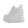 Scarpe Bianche da Donna con Zeppa Nascosta e Suola Spessa - Sneakers Stringate alla Moda Stile Coreano Primavera 2026 Vera Pelle