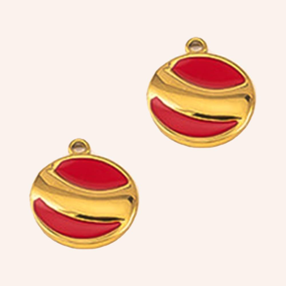 2pcs Stainless Steel Irregular Red Enamel Round Heart Star Design Pendant Necklace Earring Heart Charms Craft Jewelry Findings