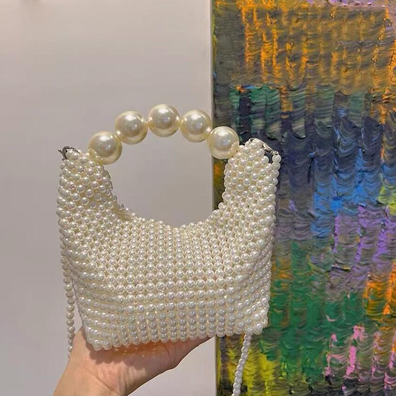 Yogodlns Handmade New Pearl Handbags For Women Fashion Trendy Portable Purse Party Shoulder Tote Bags
