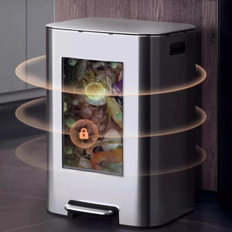 Pedal Trash Can Stainless Steel Waste Bins Large Food Waste Disposal Wastebin Household Kitchen Standing Litter Bin Container