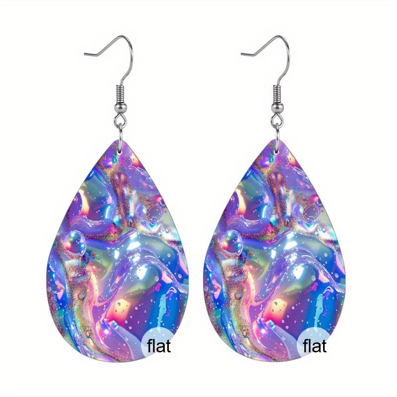 2 Paare/Set Blau Lila Wasserwellen PU Leder Ohrringe für Damen Neuheit Trendige Ohrringe Coole Ohrringe Klassische Wassertropfen Ohrringe