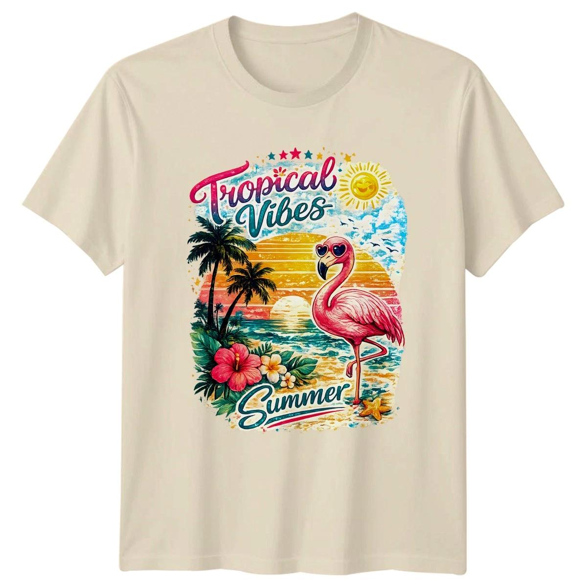 Tropical Vibes Summer Womens T Shirt Flamingo Tropical Holiday Gift For Her 3 2XL