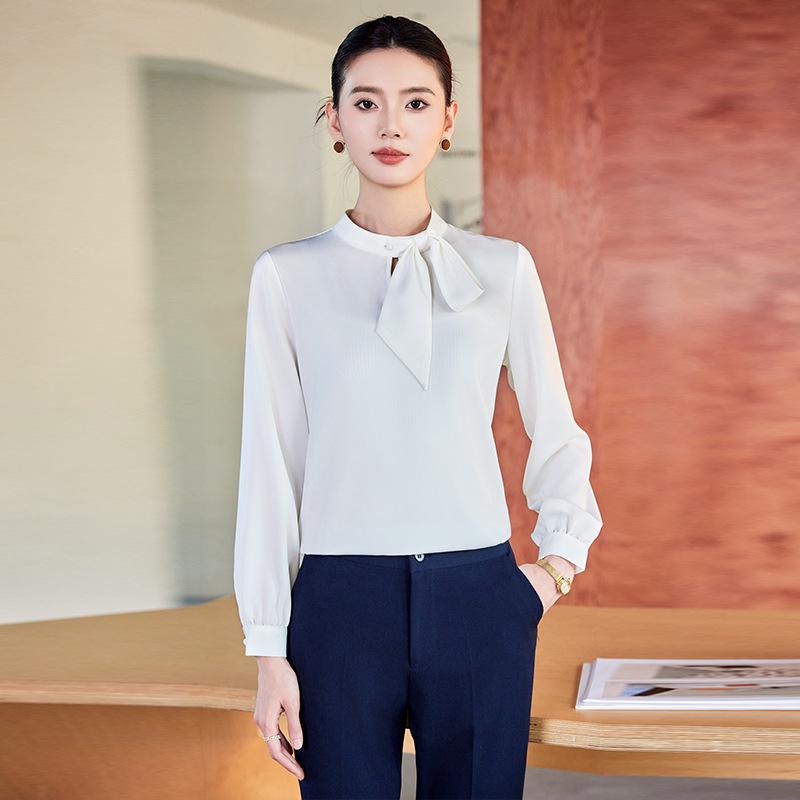 2025 Women's High-End Acetate Satin Workwear Jumpsuit: White Spring/Autumn Inner Layer Top