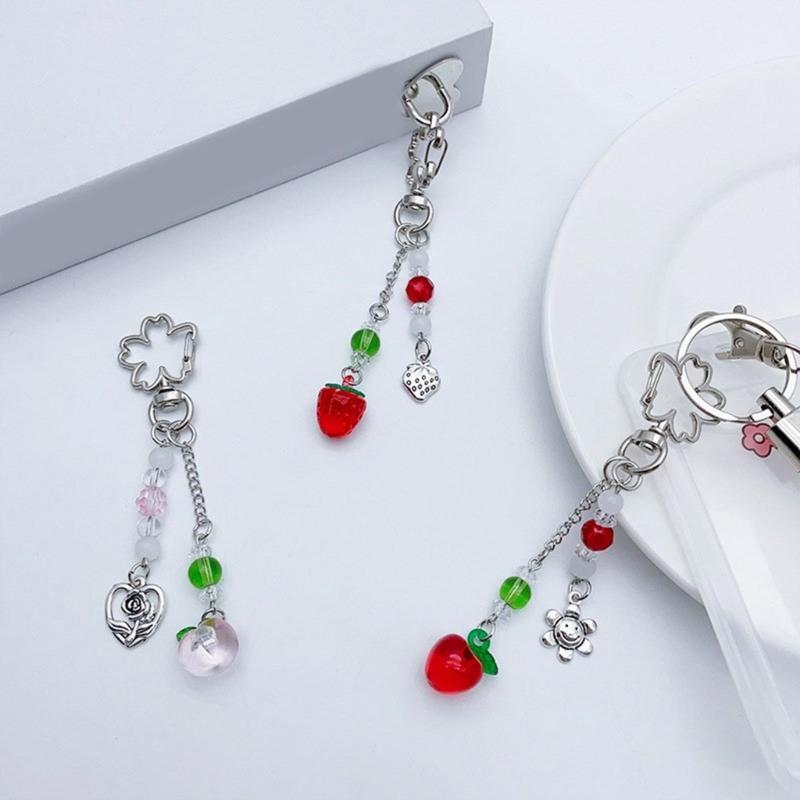Y2K Strawberry Fruit Peach Pendant Phone Strap Portable Lanyard for Girls Women