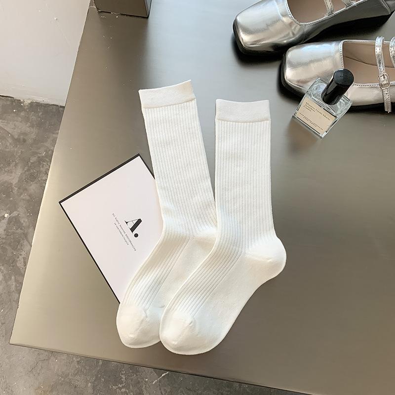 White Pile Socks, Women's Summer Cotton Socks, Thin Mid-calf Socks, Grey Long Socks, Spring and Autumn Matching, German Training Shoes, Socks Trend