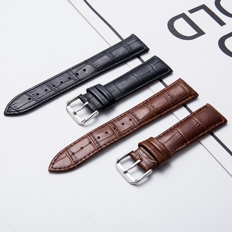 Leather Bamboo Grain Watch Strap with Pin Buckle - Genuine Cowhide for Men & Women