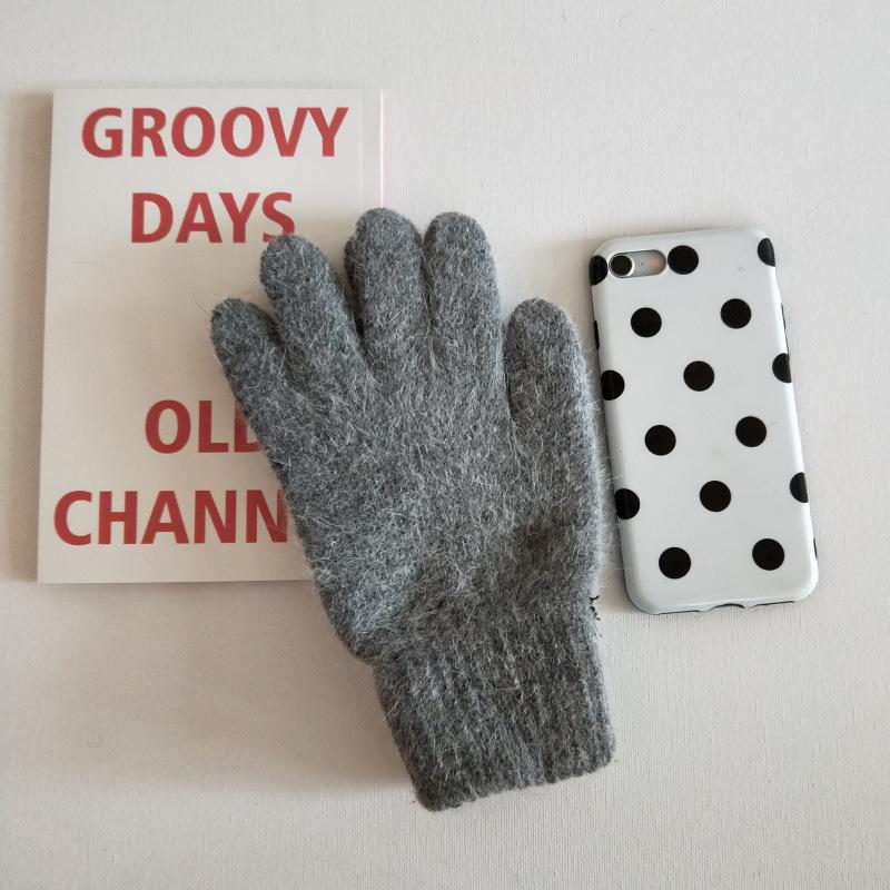 

Зимние женские теплые перчатки с плюшевой подкладкой, сенсорным экраном, утолщенные, милые, красивые, однотонные, мягкие, вязаные из шерсти, для вождения, езды на велосипеде, из кроличьего меха One Size