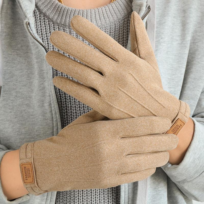 Winter Man Keep Warm Touch Screen Fashion Simple Windproof Gloves Plus Fleece Thickened Cycling Driving Outdoor Sports