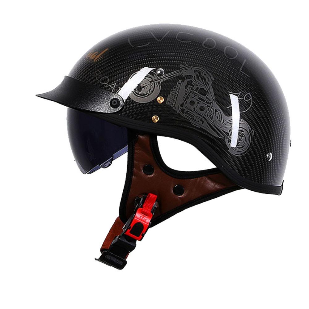 Half Helmet Men's Motorcycle Carbon Fiber Helmet Women's Locomotive Retro Summer Electric Car Scoop Helmet