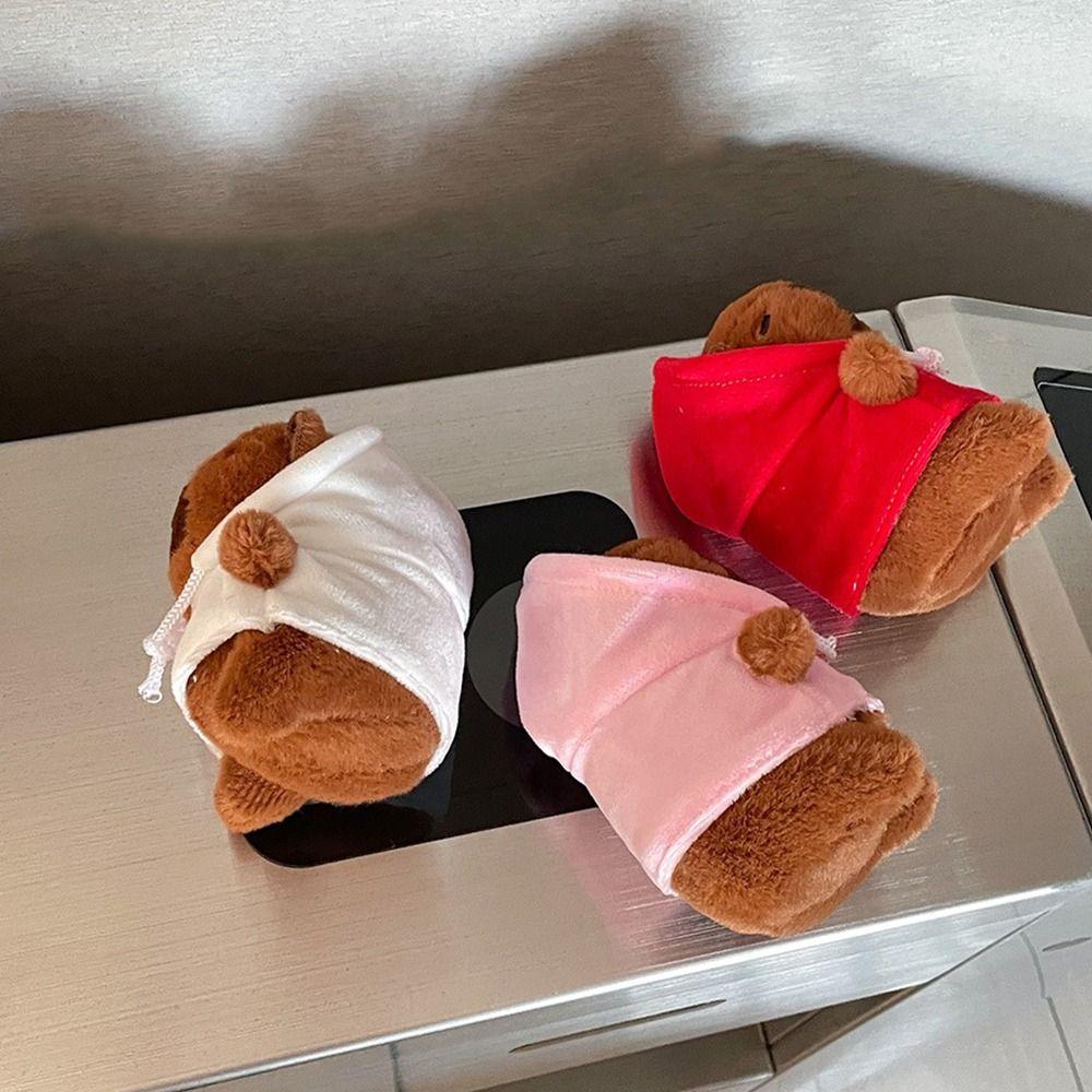 

Detachable Head Cove Hoodie Capybara Keychain Soft Bag Pendant Fluffty Doll Keyring Backpack Pink-Style B