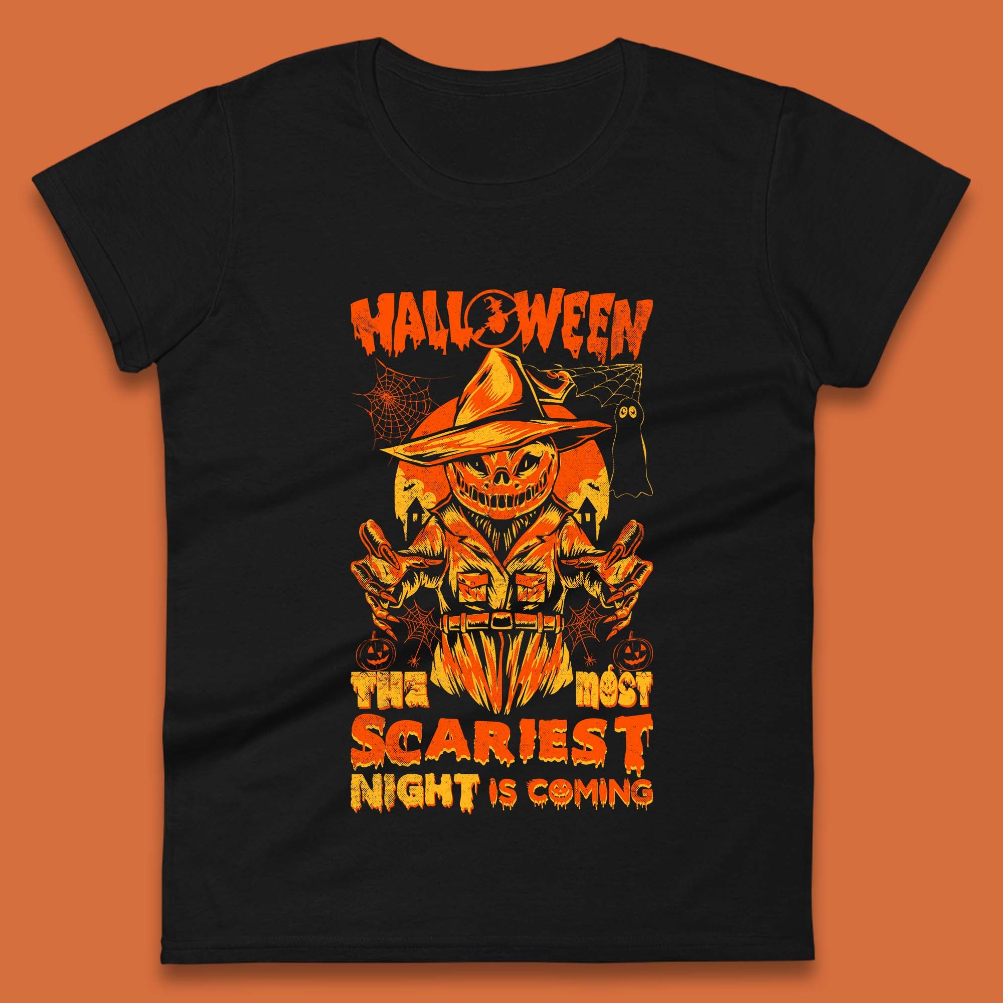 Halloween The Most Scariest Night Is Coming Halloween Scarecrow Jack O Lantern Scary Night Womens Tee T Shirt Mens Tops Unisex Top L
