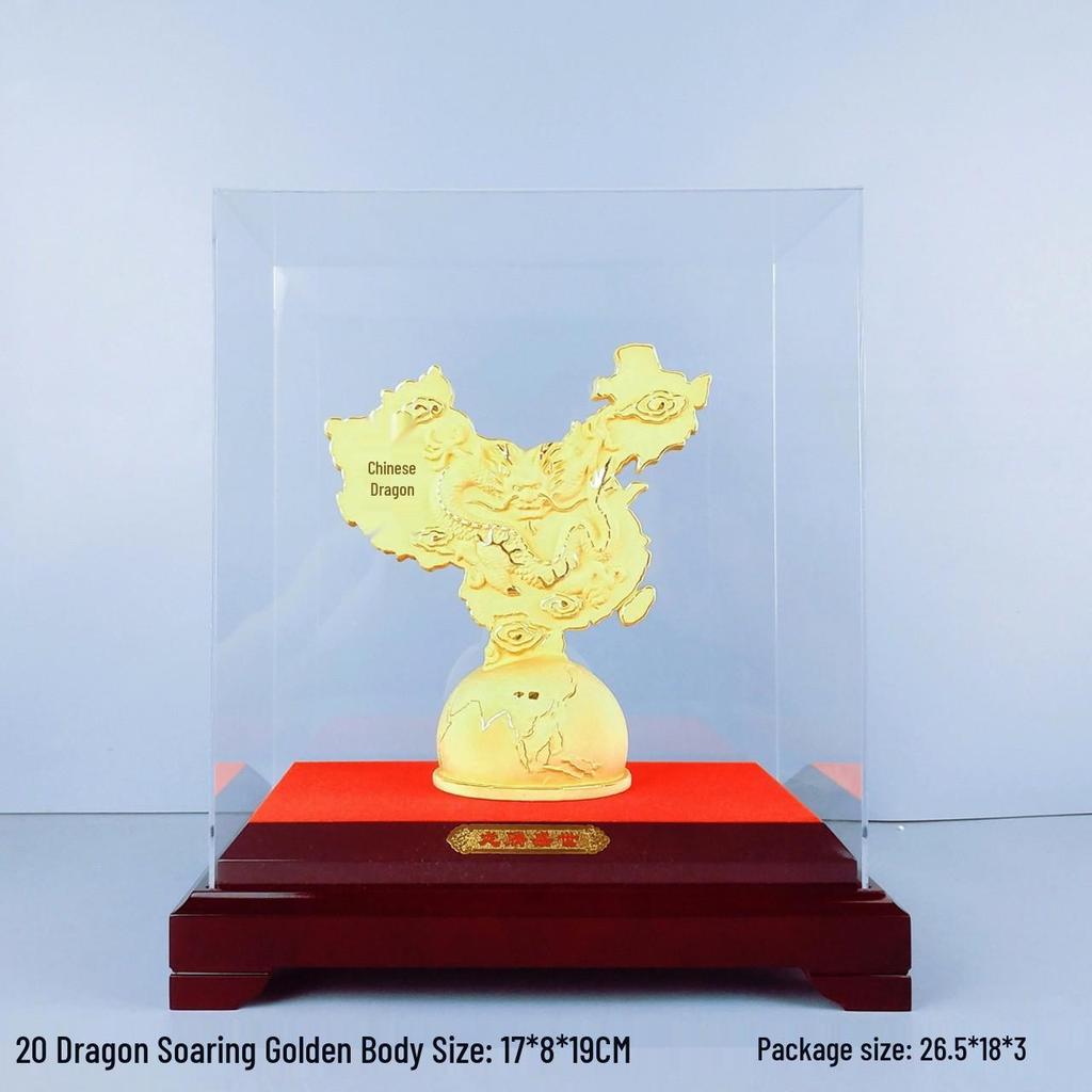 Flocked Gold Dragon Zodiac Ornament for Year of the Dragon - Wealth-Attracting Decoration and Business Gift
