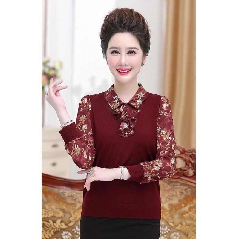 New Spring and Autumn Middle-aged T-shirts Large Size Loose Flesh-covering Casual Tops Long-sleeved Shirts Slimming Bottoming Shirts